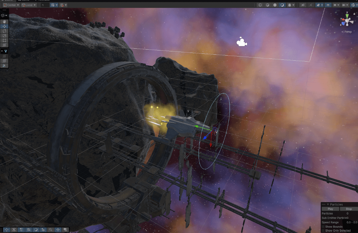 The main menu scene with the space station model and nebula backdrop